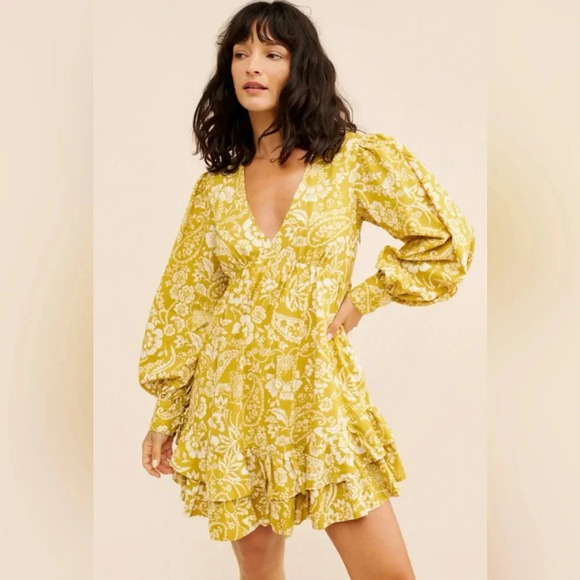 Maeve Dresses & Skirts - Maeve by Anthropology V-Neck Frill Puff Sleeve Mini
Dress NWT